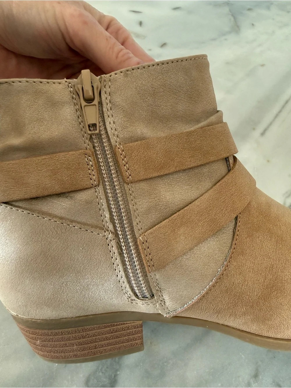 Kenneth Cole New York Light Tan Girls' Ankle Boots with KC Buckle